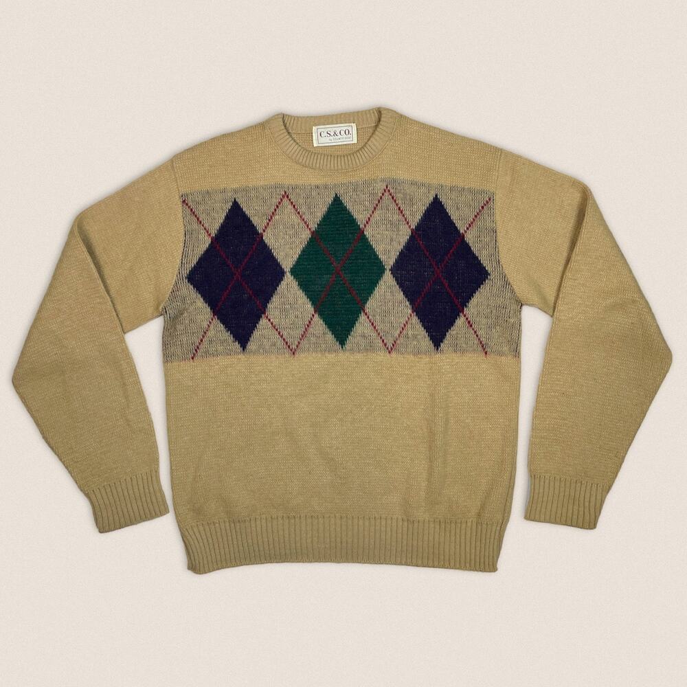 Vintage Diamond grandpa Sweater Acrylic‎ Size Medium County Seat